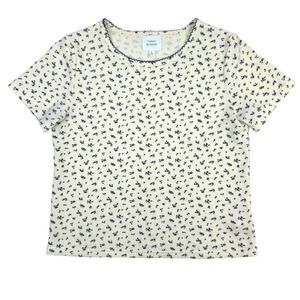 THINGS BETWEEN Cream Floral Waffle Knit Scalloped Picot Trim Top Size M